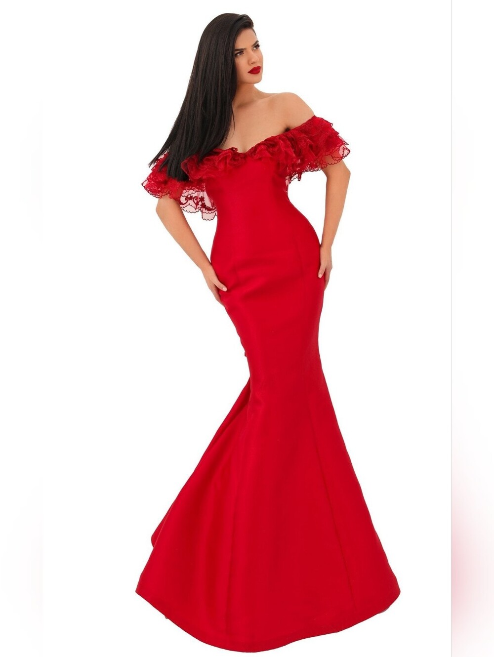 Tarik Ediz 50693 Lace Accent Trumpet Gown